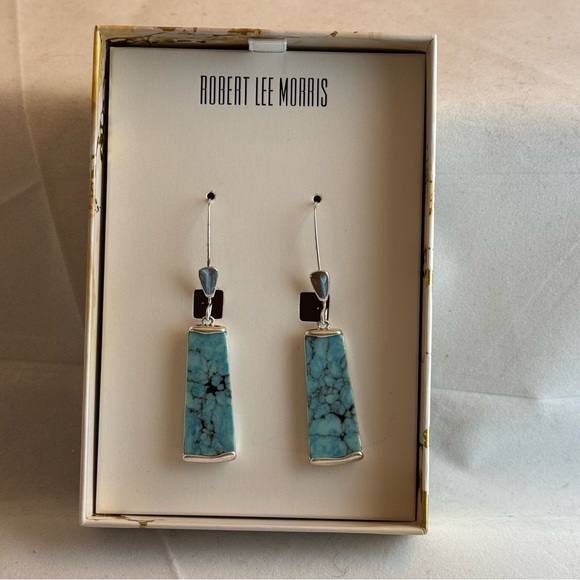 Robert Lee Morris Soho Turquoise Dangle Earrings Silver Tone 2.75” Drop NEW - Picture 7 of 10
